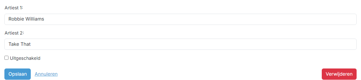 De pagina Gerelateerde Artiest Bewerken