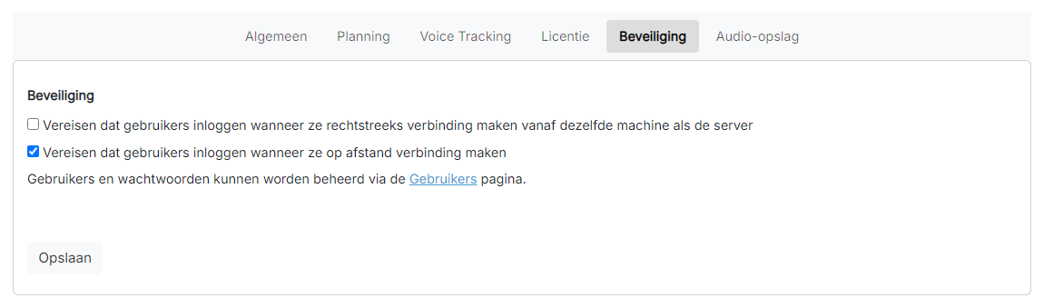 De pagina Beveiligingsinstellingen