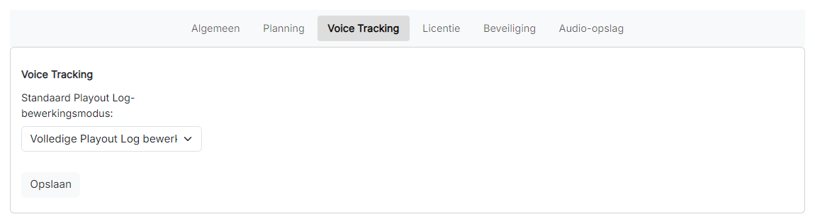 De pagina Instellingen Voice Tracking