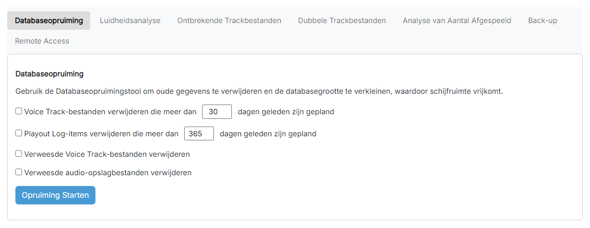 De pagina Databaseopruiming