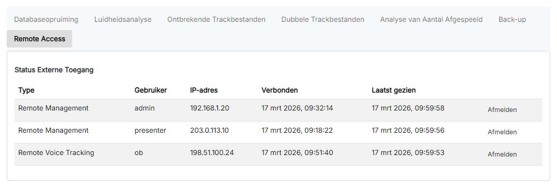 De pagina Remote Access