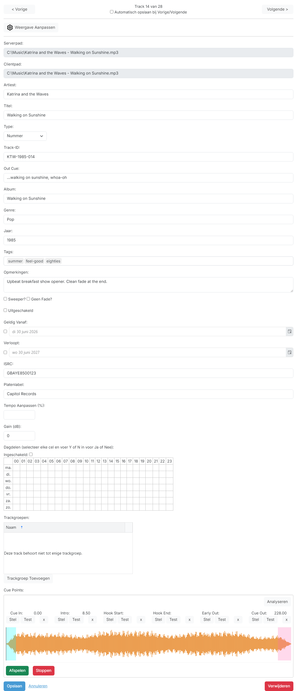 De pagina Track bewerken