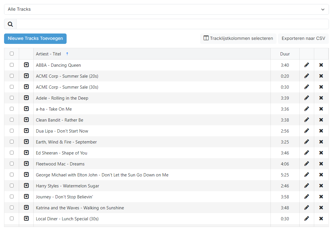 De pagina Tracks Weergeven