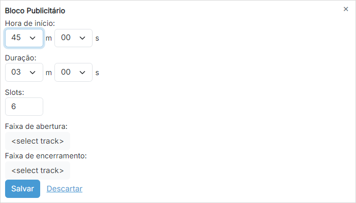 Configurações do bloco publicitário