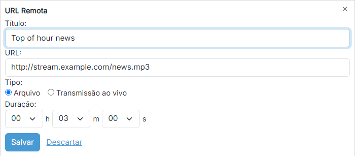 Configurações de URL remota