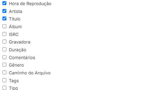 Lista de campos