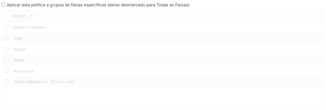 Filtro de grupos de faixas específicos