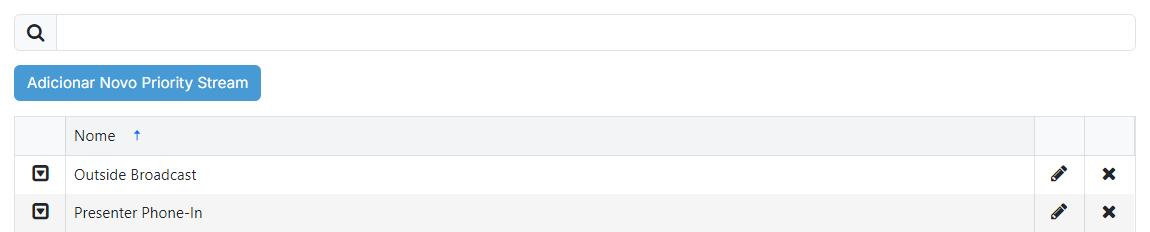 A página de lista de Priority Streams