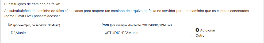 Substituições de caminho de faixa