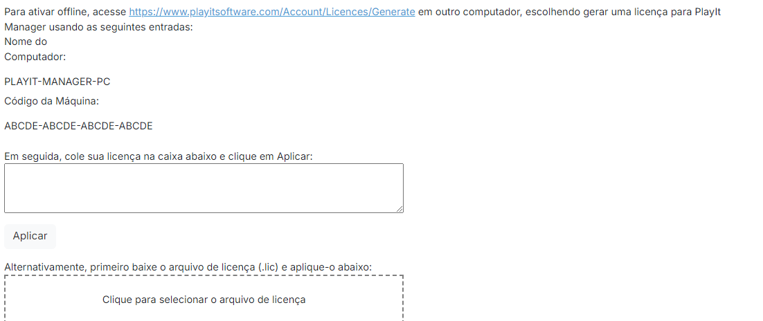 Formulário de ativação offline