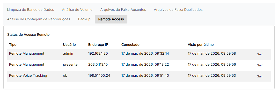 A página Remote Access