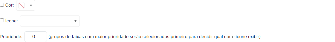 Cor, ícone e prioridade