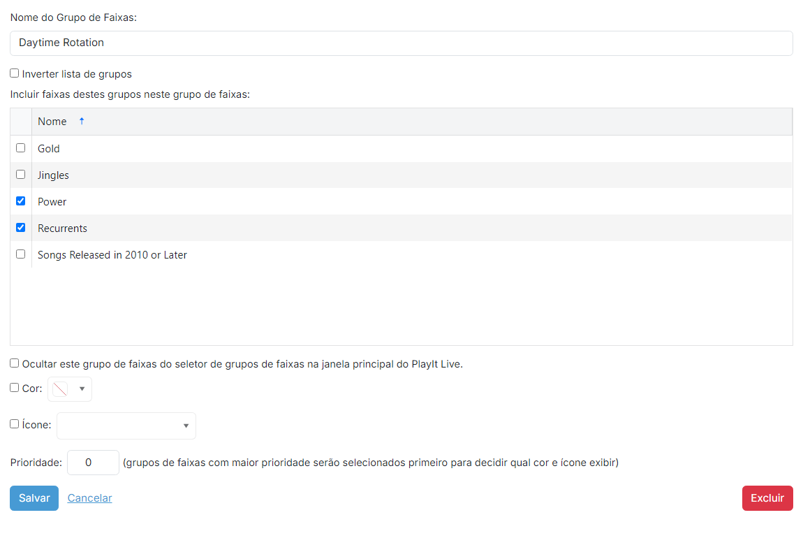 A página de edição do grupo de faixas agrupado