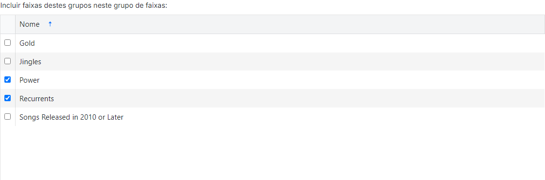 Lista de grupos de faixas