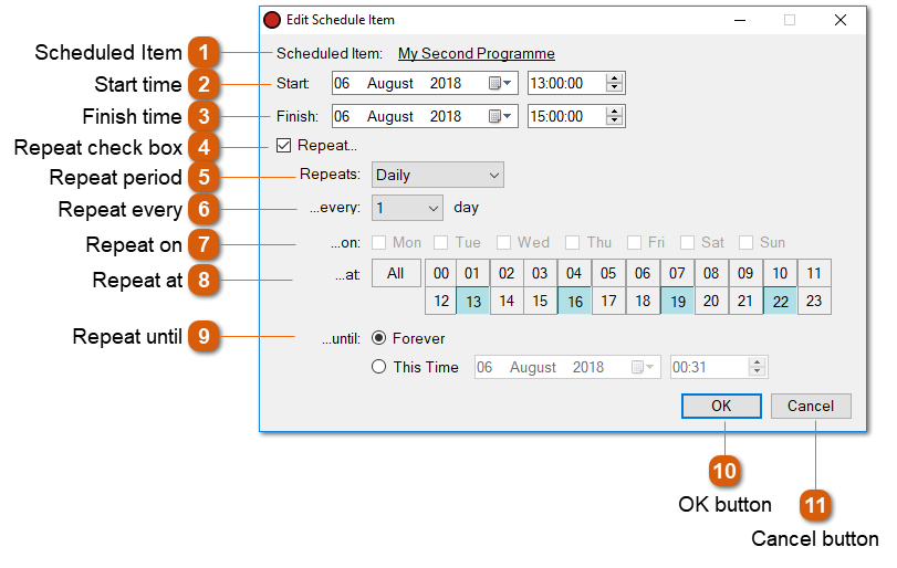 Edit Schedule Item Window