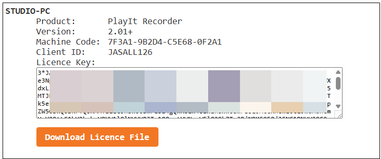 Generated licence key