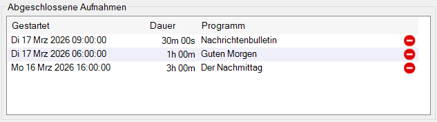 Abgeschlossene Aufnahmen