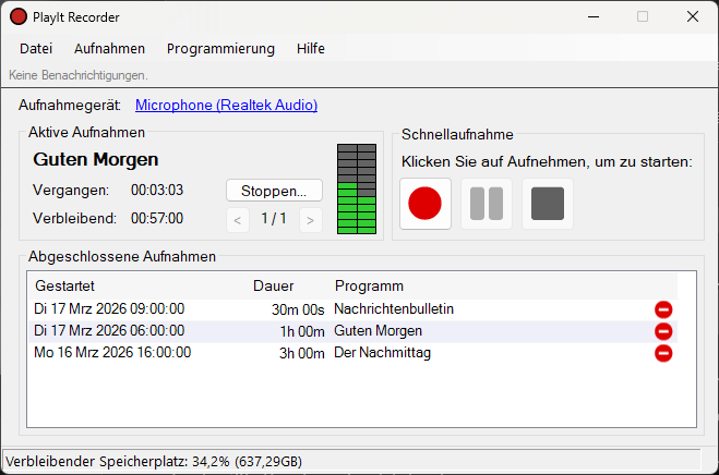 PlayIt Recorder Hauptfenster
