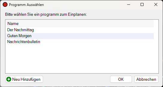 Fenster „Programm auswählen“