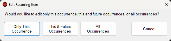 Edit Recurring Item window