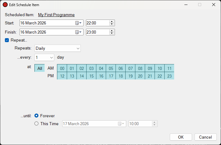 Edit Schedule Item with repeat settings