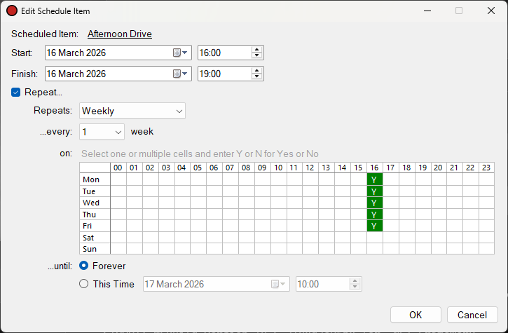 Edit Schedule Item window