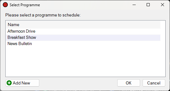 Select Programme window