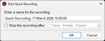 Start Quick Recording dialog