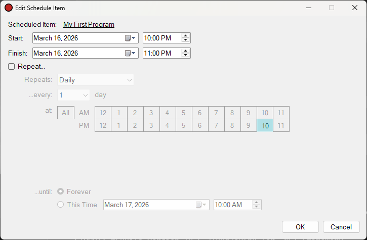 Edit Schedule Item window