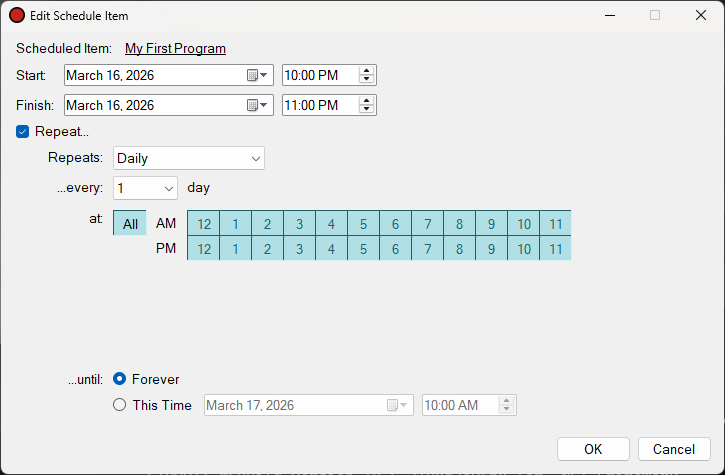 Edit Schedule Item with repeat settings