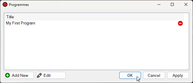 Programs window with program