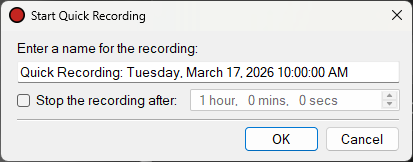 Start Quick Recording dialog