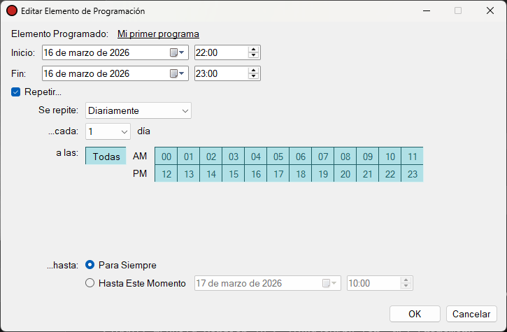 Editar elemento de horario con configuración de repetición