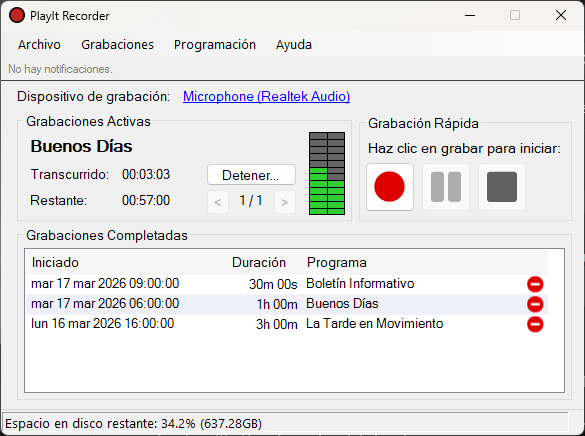 Ventana principal de PlayIt Recorder