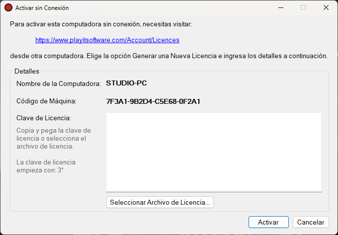 Ventana Activar sin Conexión