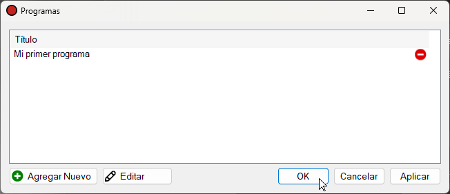 Ventana Programas con un programa
