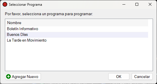 Ventana Seleccionar Programa