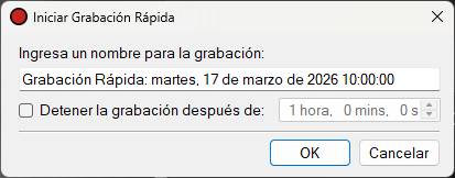 Diálogo Iniciar Grabación Rápida