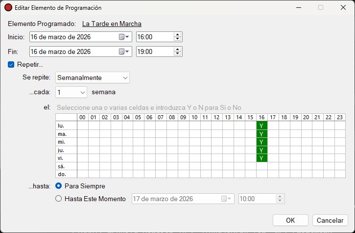 Ventana Editar Elemento de Programación