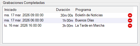 Grabaciones completadas