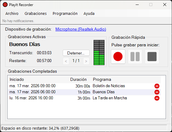 Ventana principal de PlayIt Recorder