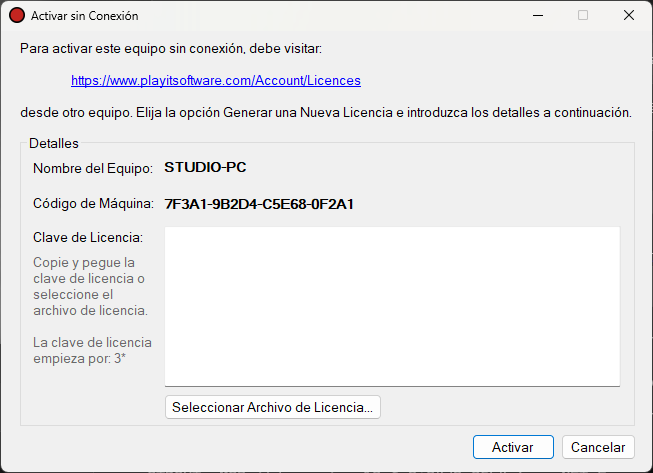 Ventana Activar sin Conexión