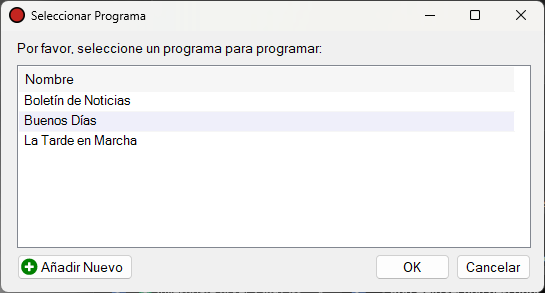 Ventana Seleccionar programa