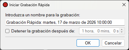 Diálogo Iniciar grabación rápida