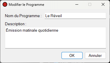 Fenêtre Modifier le Programme