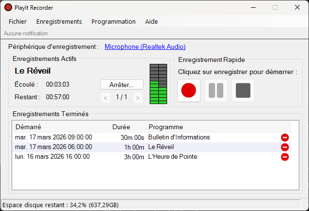 Fenêtre principale de PlayIt Recorder