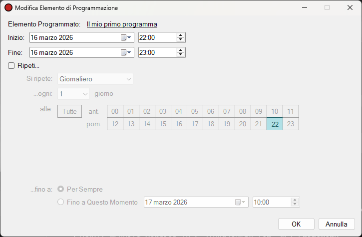 Finestra Modifica Elemento di Programmazione