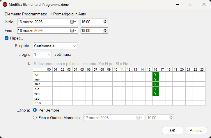 Finestra Modifica Elemento di Programmazione