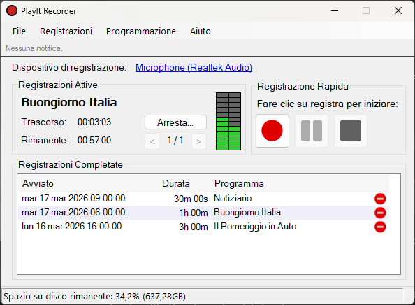 Finestra principale di PlayIt Recorder