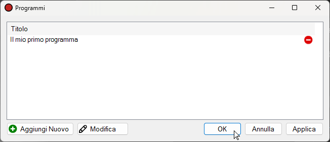 Finestra Programmi con un programma